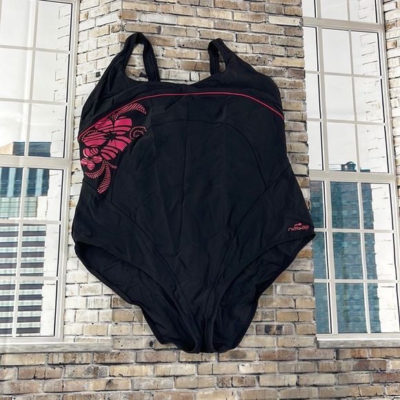 Women's Nabaiji Black/Pink One Piece Non Padded Swimsuit (L) C19 - Picture 1 of 11
